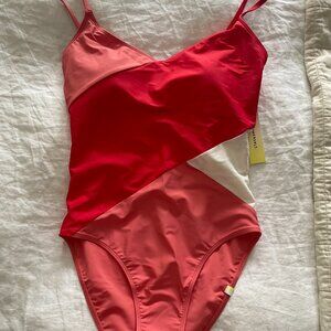 Summersalt Bathing Suit - The Marina - Grapefruit & Coral & White Sand